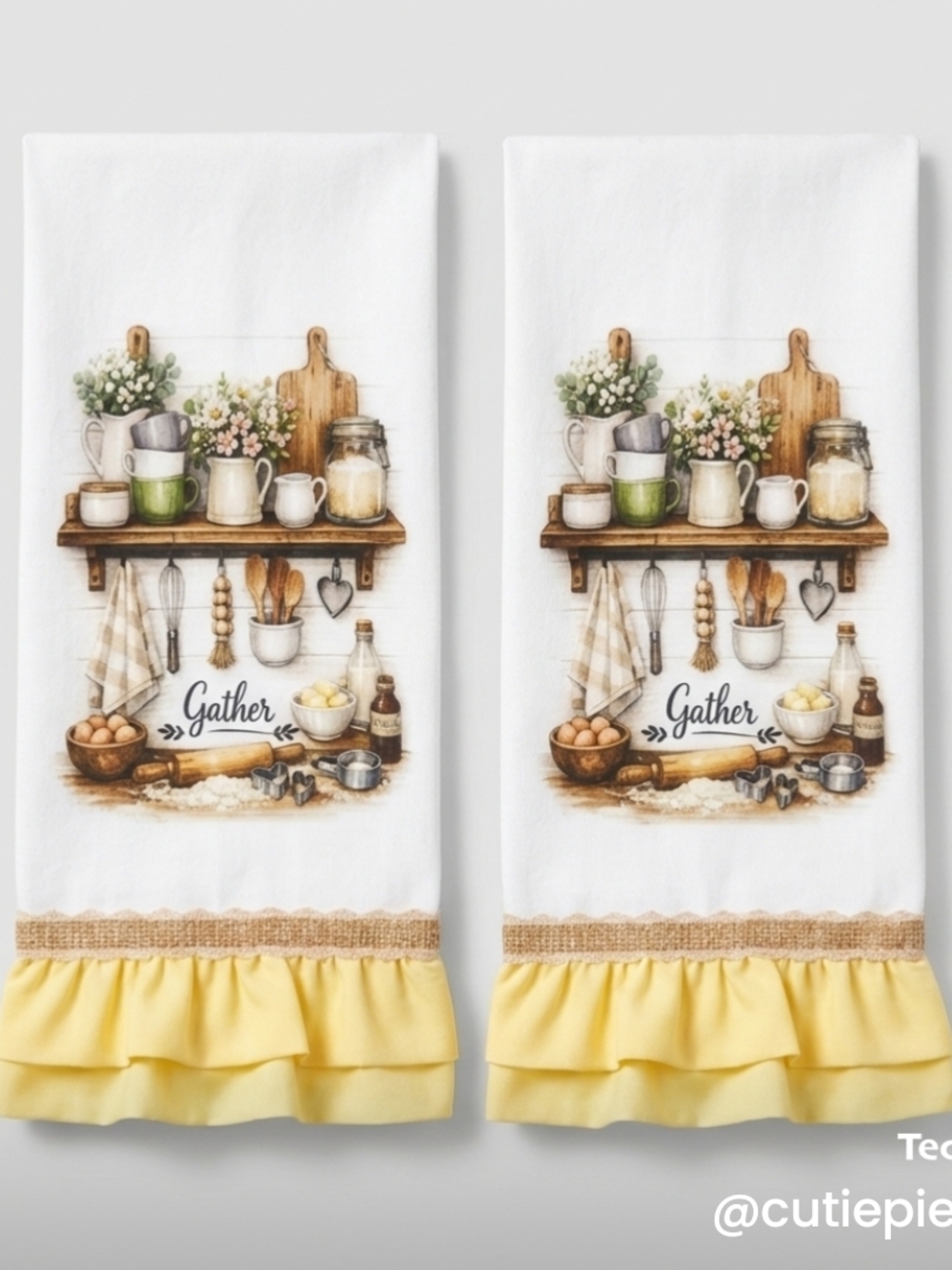 Gather Kitchen Tea Towels with Yellow Ruffle (Set of 2)